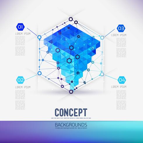 Geometrisches Gitter des abstrakten Begriffs, der Bereich der Moleküle, im Sechseck vektor