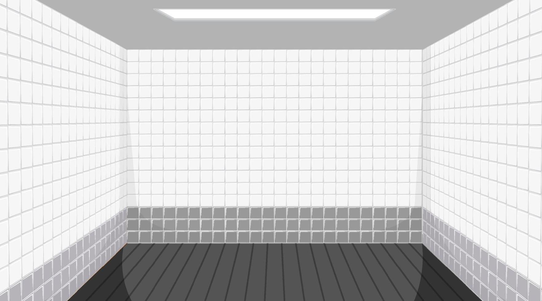 tomt rum med svart golv och vita kakelväggar vektor