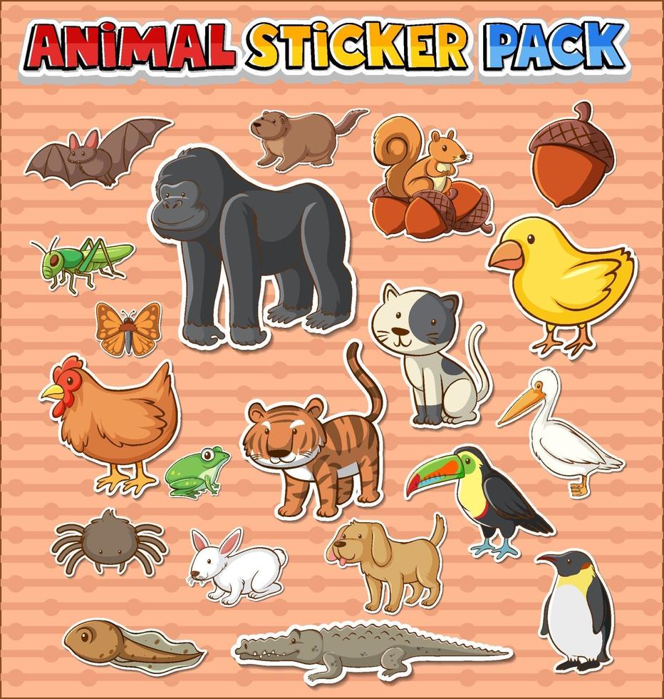 süße wilde Tiere Sticker Pack isoliert vektor
