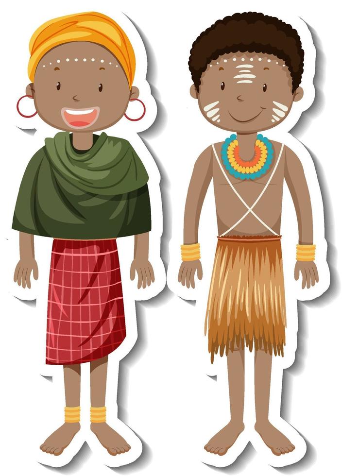 afrikanska tribal par tecknad karaktär klistermärke vektor