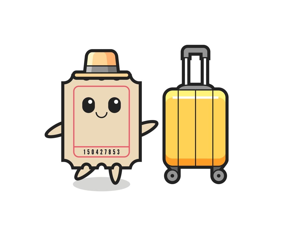 biljett tecknad illustration med bagage på semester vektor