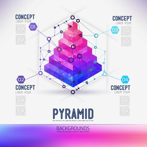 Abstraktes Konzept geometrische Pyramide, die Reichweite von Molekülen, im Sechseck. vektor