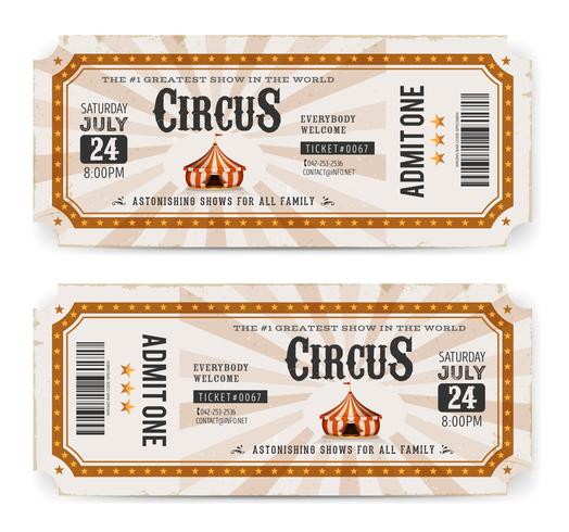 Vintage Circus biljett tillbaka och framsida vektor