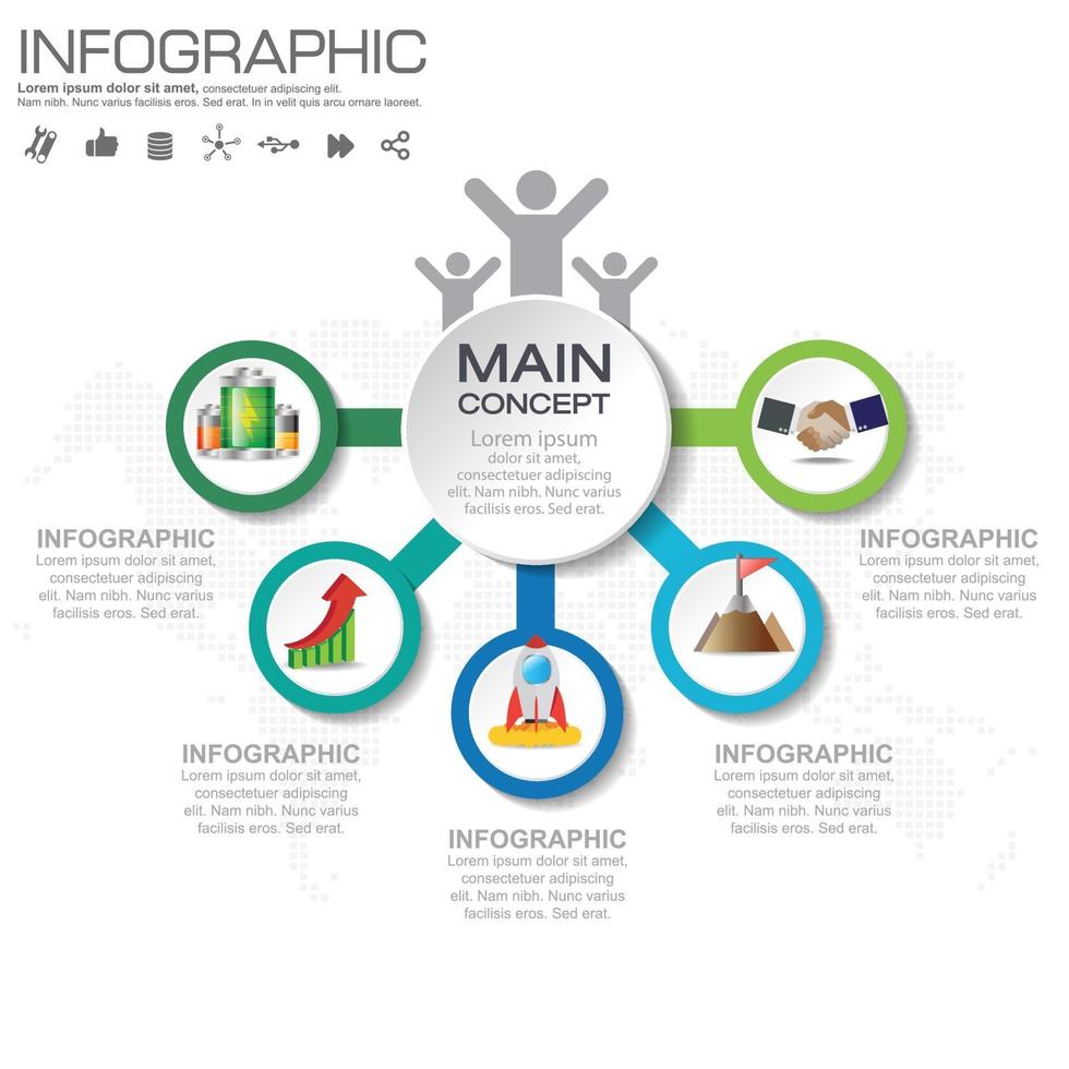 Infografik-Vorlage mit 5-Elementen-Workflow-Prozessdiagramm. vektor