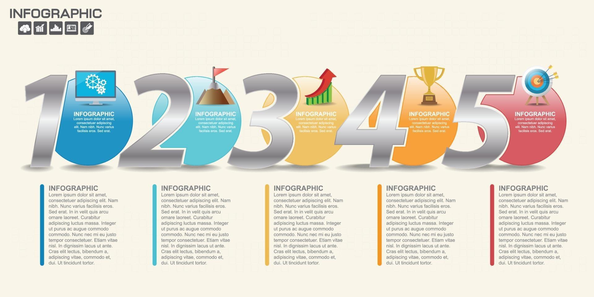 Infografik-Vorlage mit 5-Elementen-Workflow-Prozessdiagramm. vektor