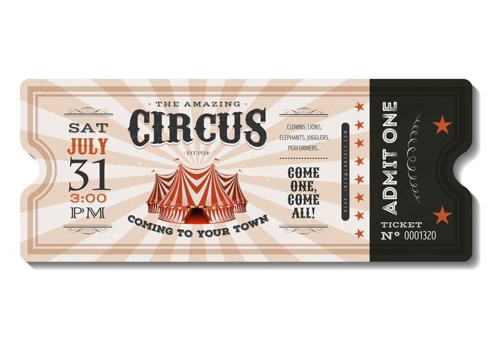 vintage cirkus biljett vektor
