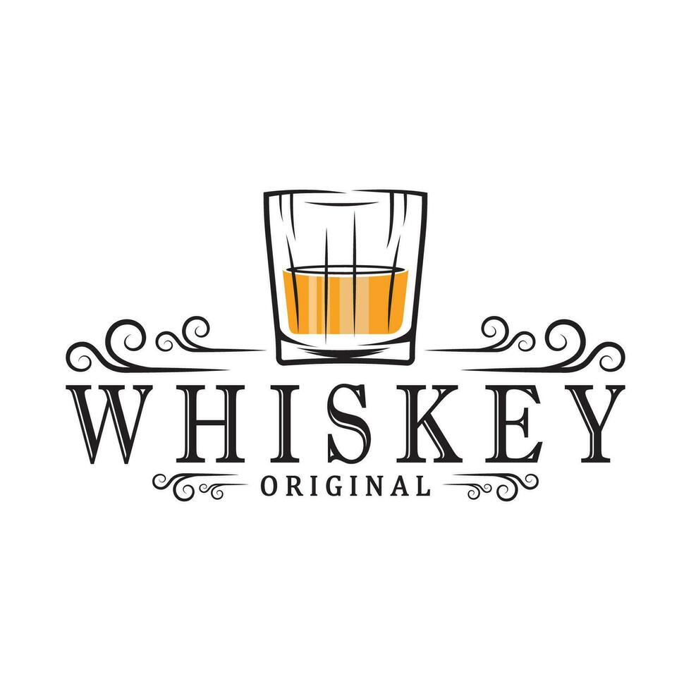 Jahrgang Prämie Whiskey Logo Etikette mit Glas oder Bier. zum Getränke, Riegel, Vereine, Cafés, Firmen. vektor