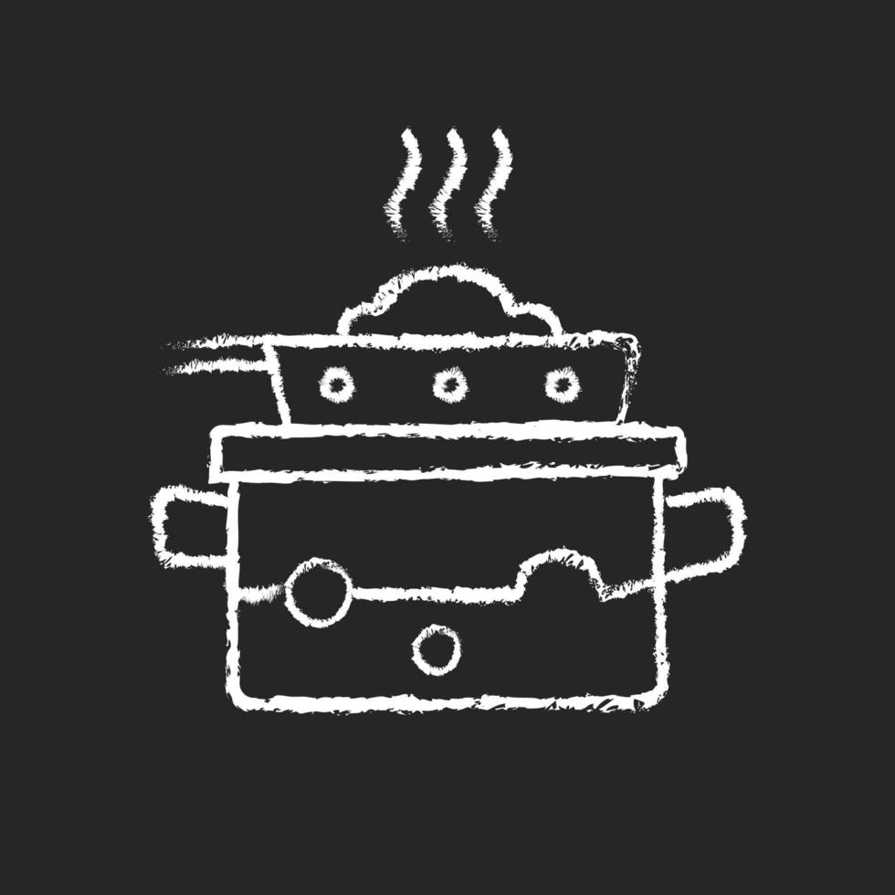 ånga för matlagning kritvit ikon på mörk bakgrund vektor