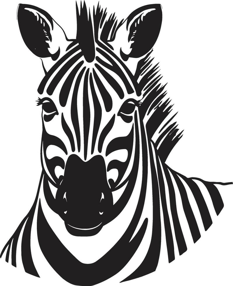 majestätisch Zebra Porträt heiter schwarz und Weiß Symbol vektor