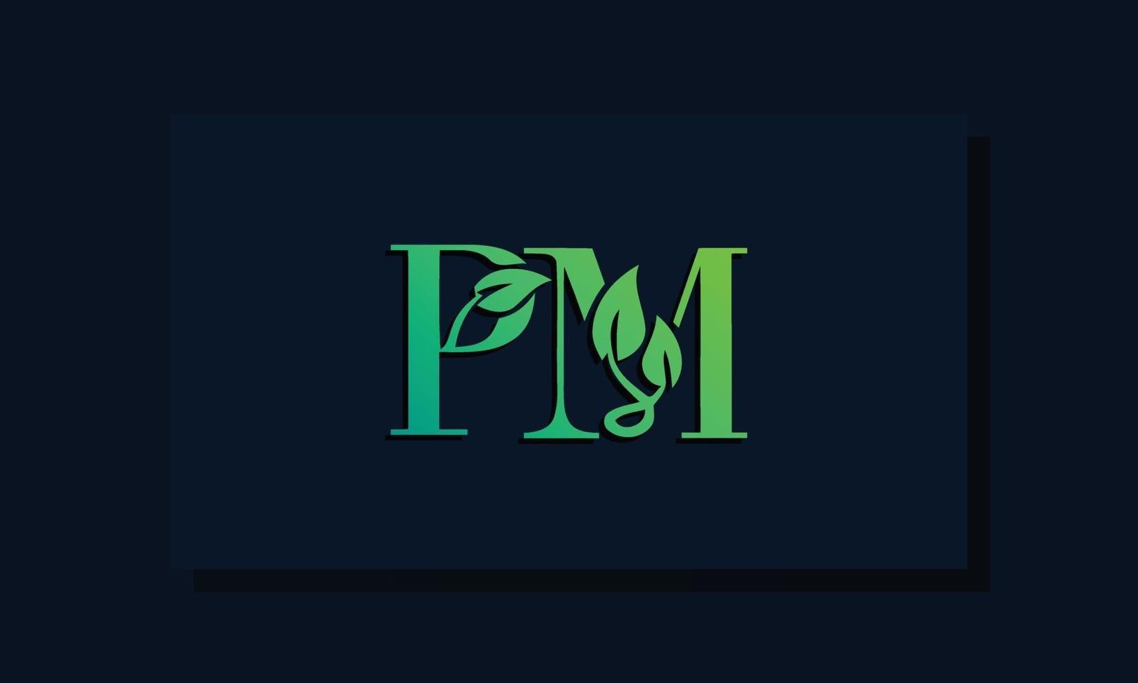 Anfangs-PM-Logo im minimalen Blattstil vektor