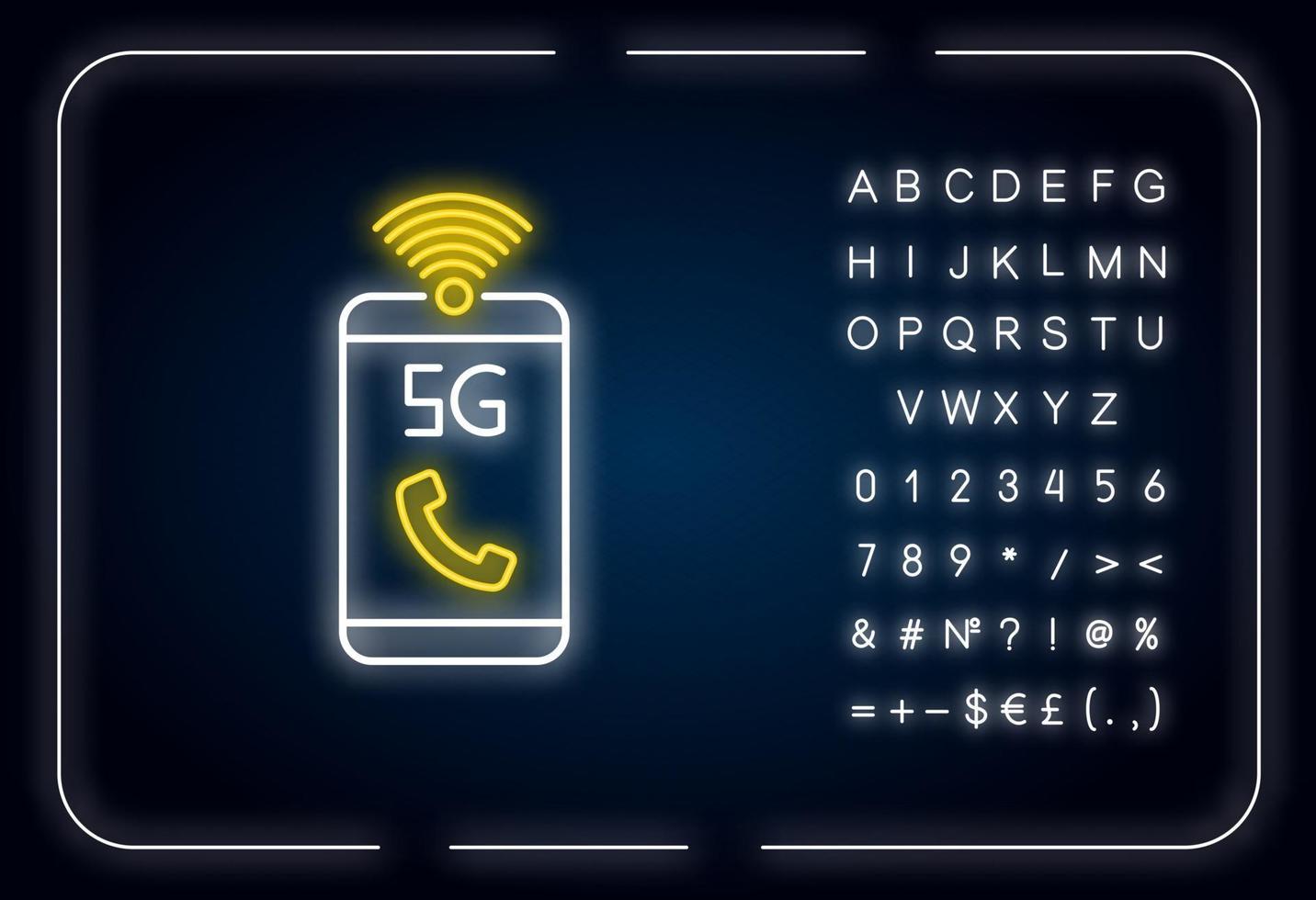 5G mobilikon för neonljus vektor