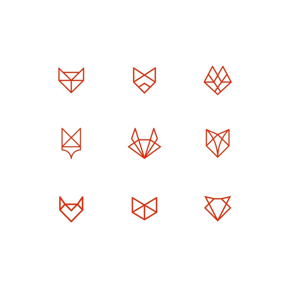Satz der geometrischen Linie Tierfuchs Katze Hund Illustrationssymbol vektor