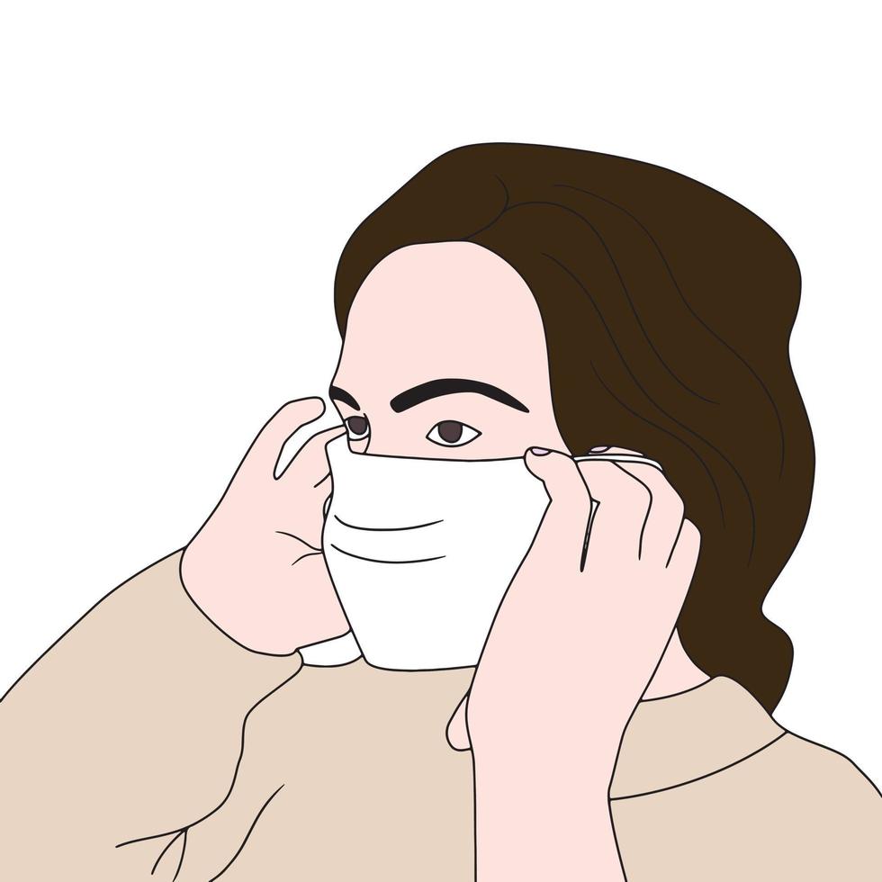 vektor karaktär med mask handritad illustration - virusskydd.