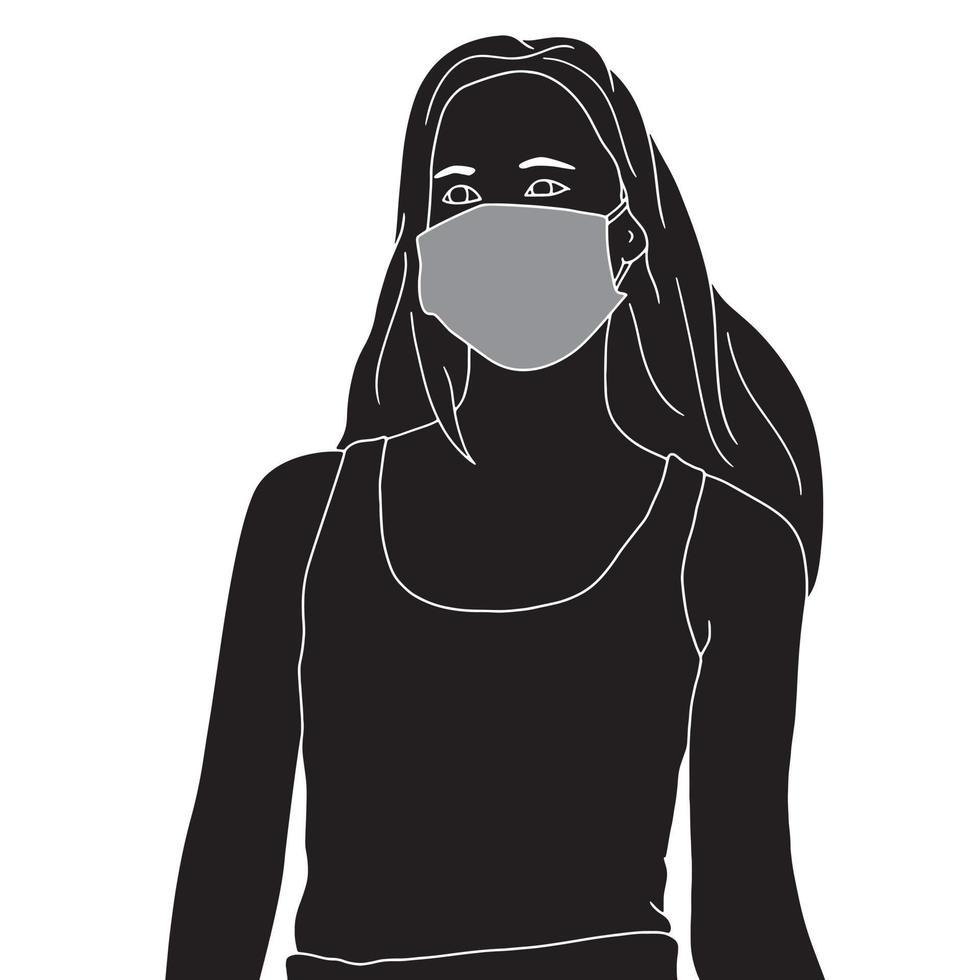 tonåring flicka i masken karaktär silhuett på vit bakgrund vektor