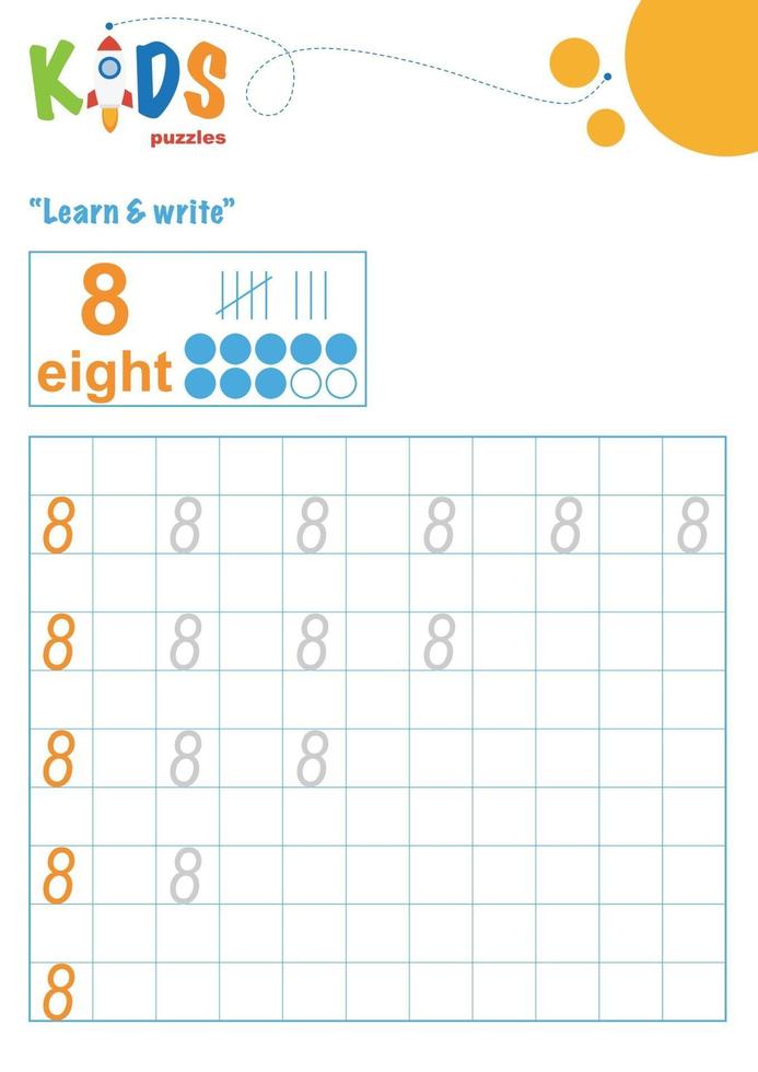 Zahlen lernen und schreiben. druckbares Mathe-Arbeitsblatt vektor