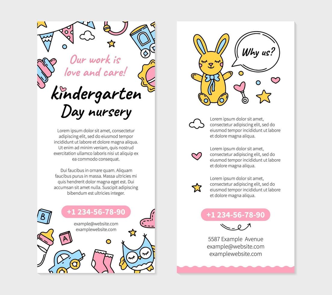 Kindergarten- und Kindergartenflyer im Doodle-Stil vektor