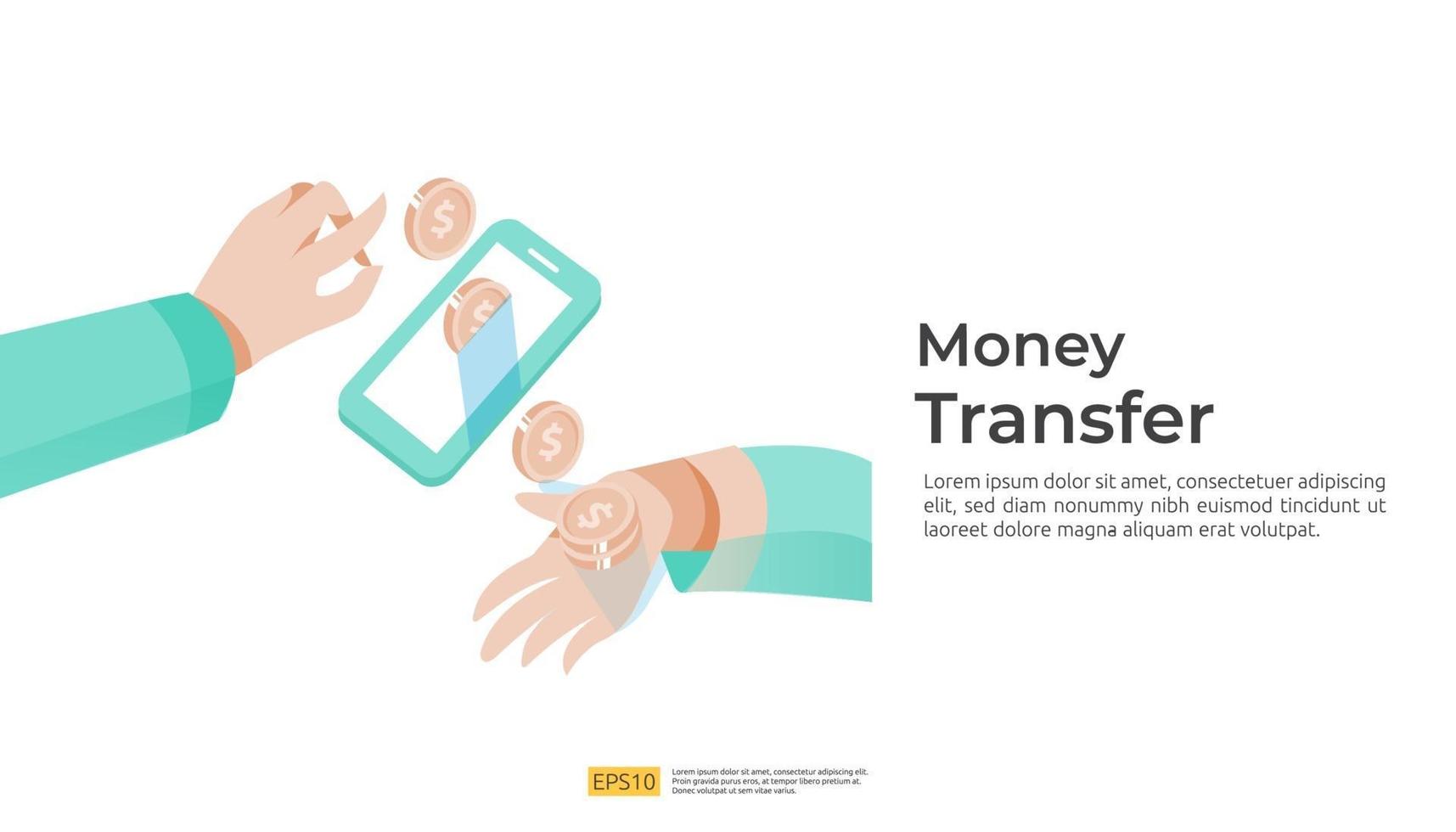 pengar överföring koncept eller online mobil betalning med människor karaktär vektor