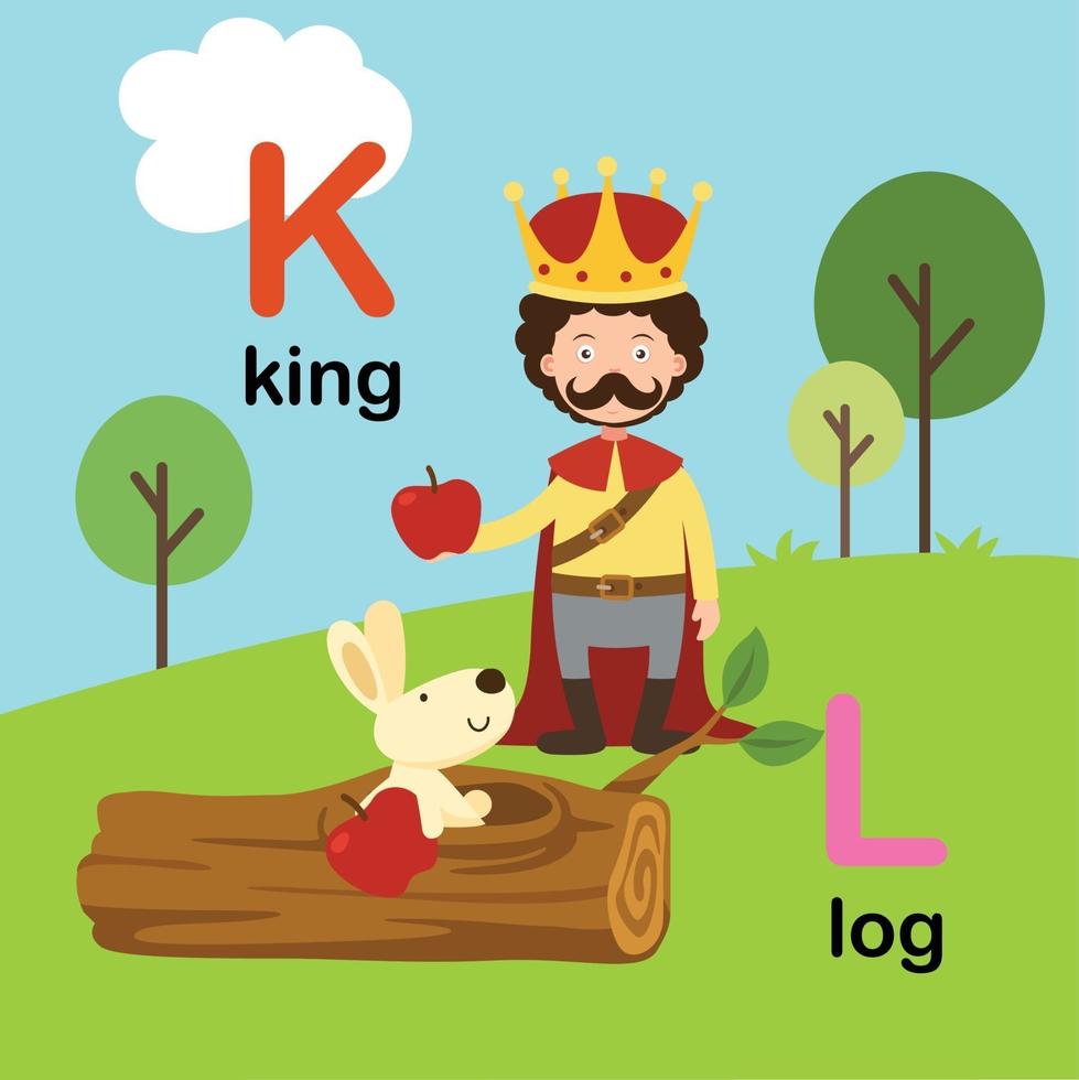alphabet buchstabe k-könig,l-log,illustration vektor