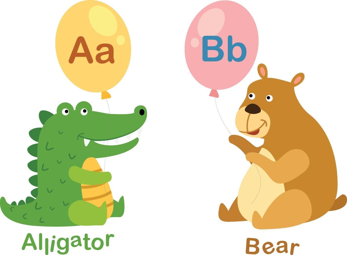 illustration isolerade alfabetet bokstaven a-alligator, b-björn vektor