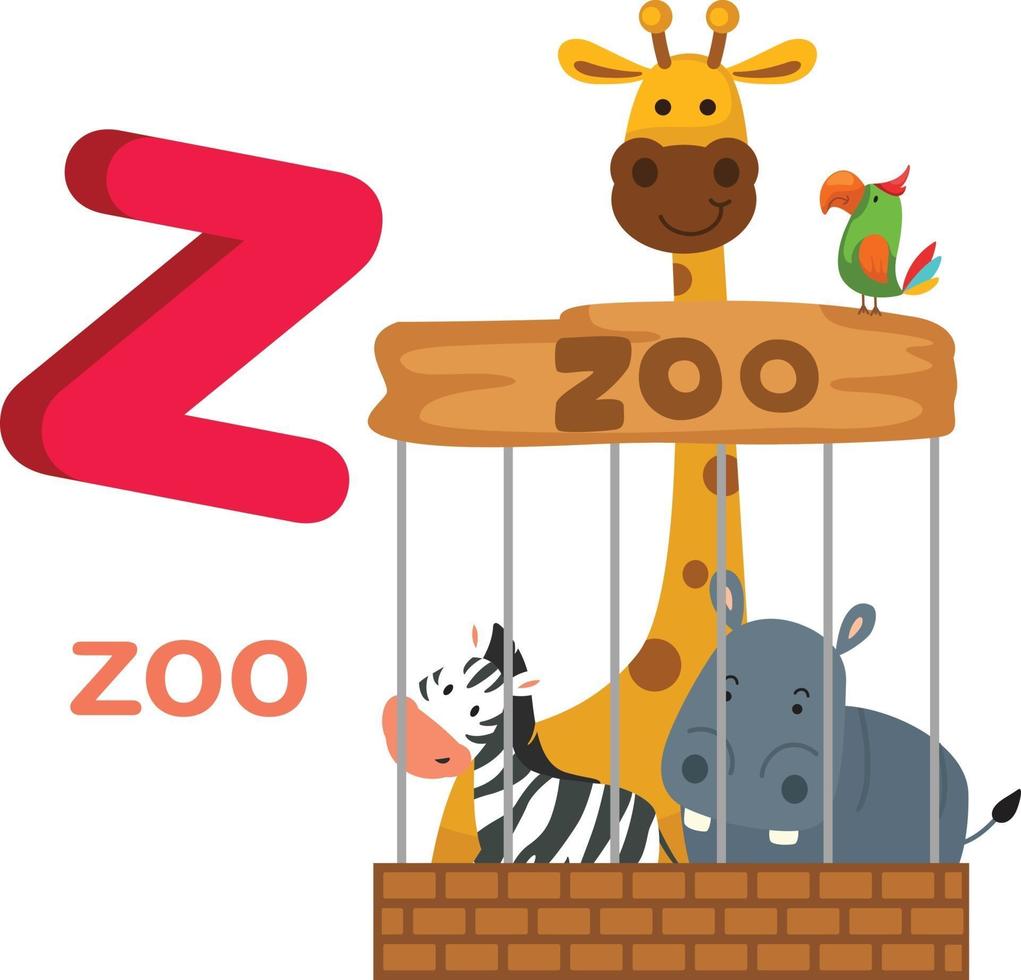illustration isolerade alfabetet bokstaven z zoo vektor