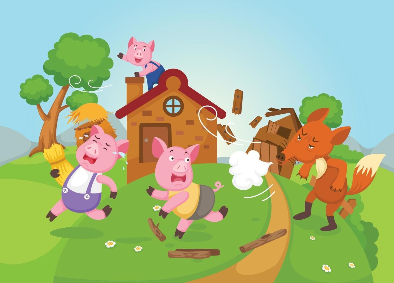 Illustration des isolierten Märchens drei kleine Schweinchen Vektor