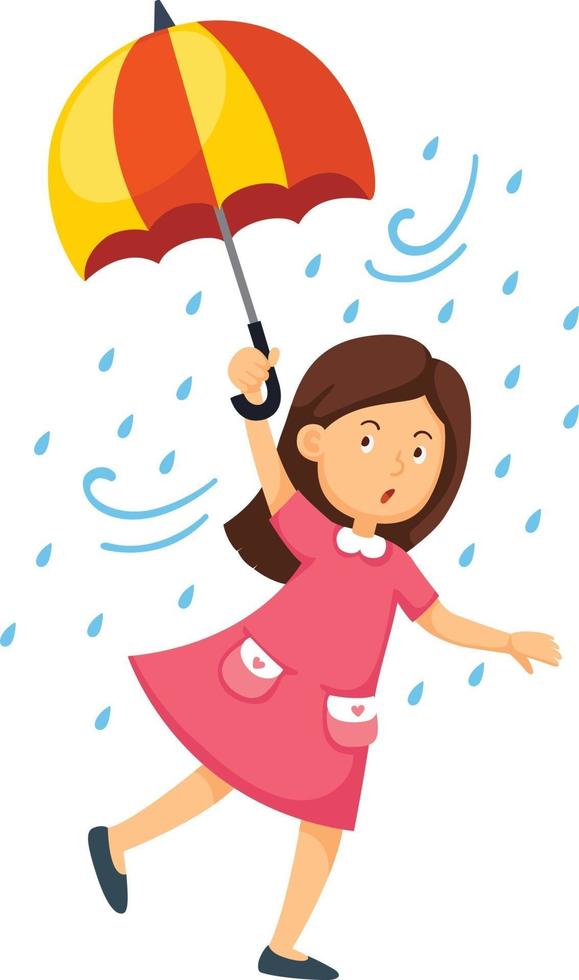 Mädchen, das einen Regenschirm auf einem weißen Hintergrundvektor hält vektor