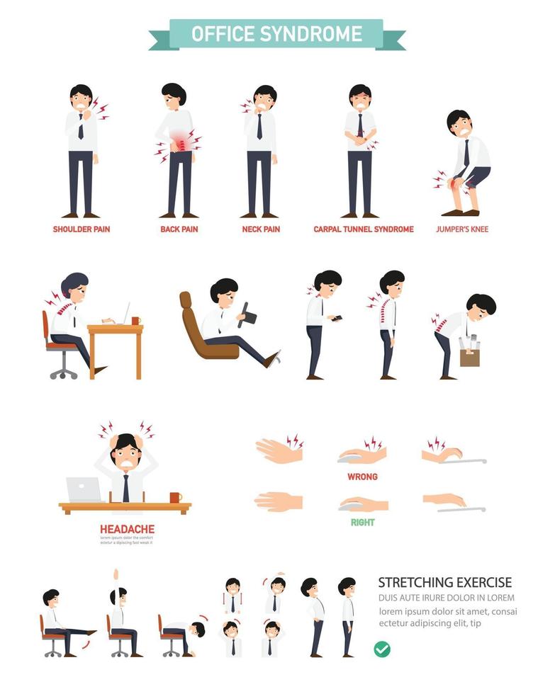 office syndrom infographic, vektorillustration vektor