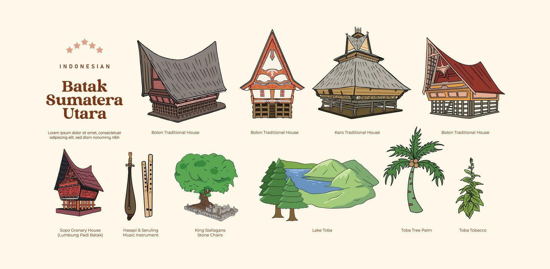 isolerat batak norr sumatera indonesien landmärke illustration vektor