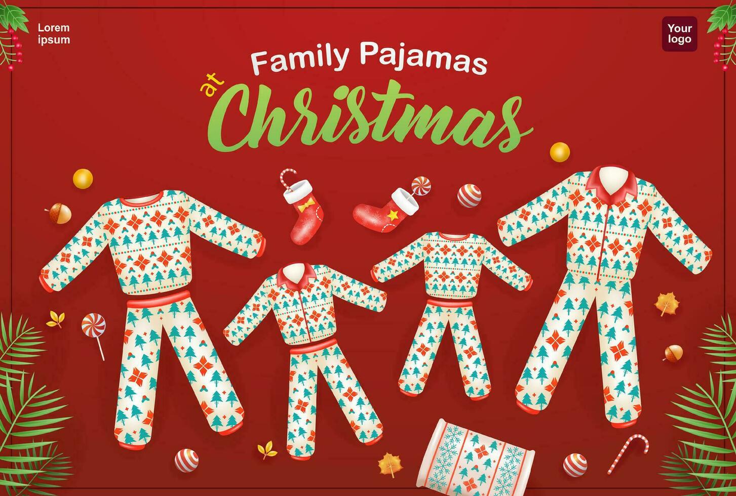 familj pyjamas på jul. 3d vektor, lämplig för familj evenemang, jul, gåvor och företag vektor