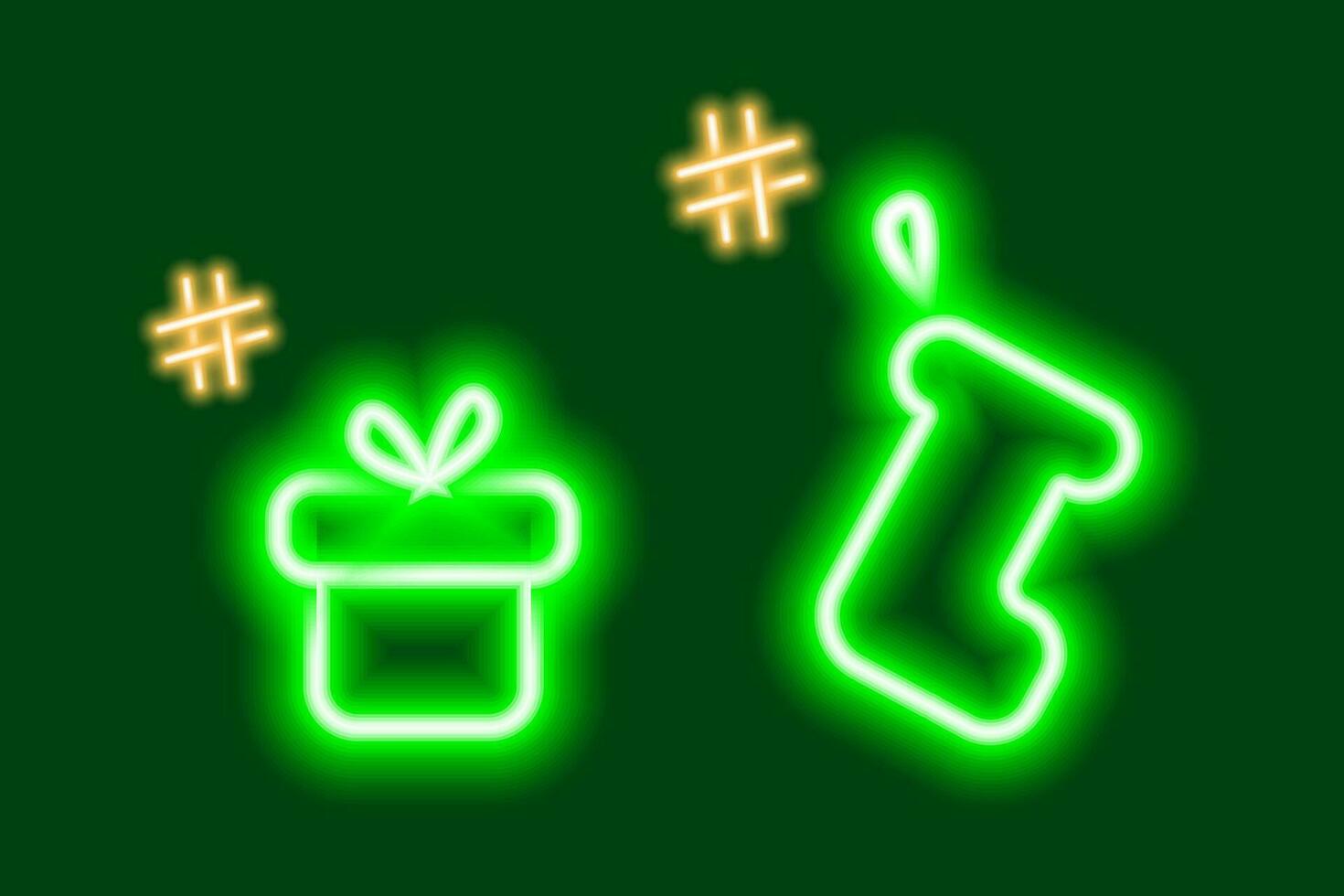 2 neon ikoner av gåva låda och strumpa för gåvor. st. Nicolas dag. design begrepp för hälsningar eller tecken vektor