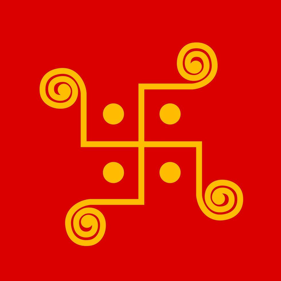 hinduism helig symbol haldi svastik på röd kumkum bakgrund. vektor