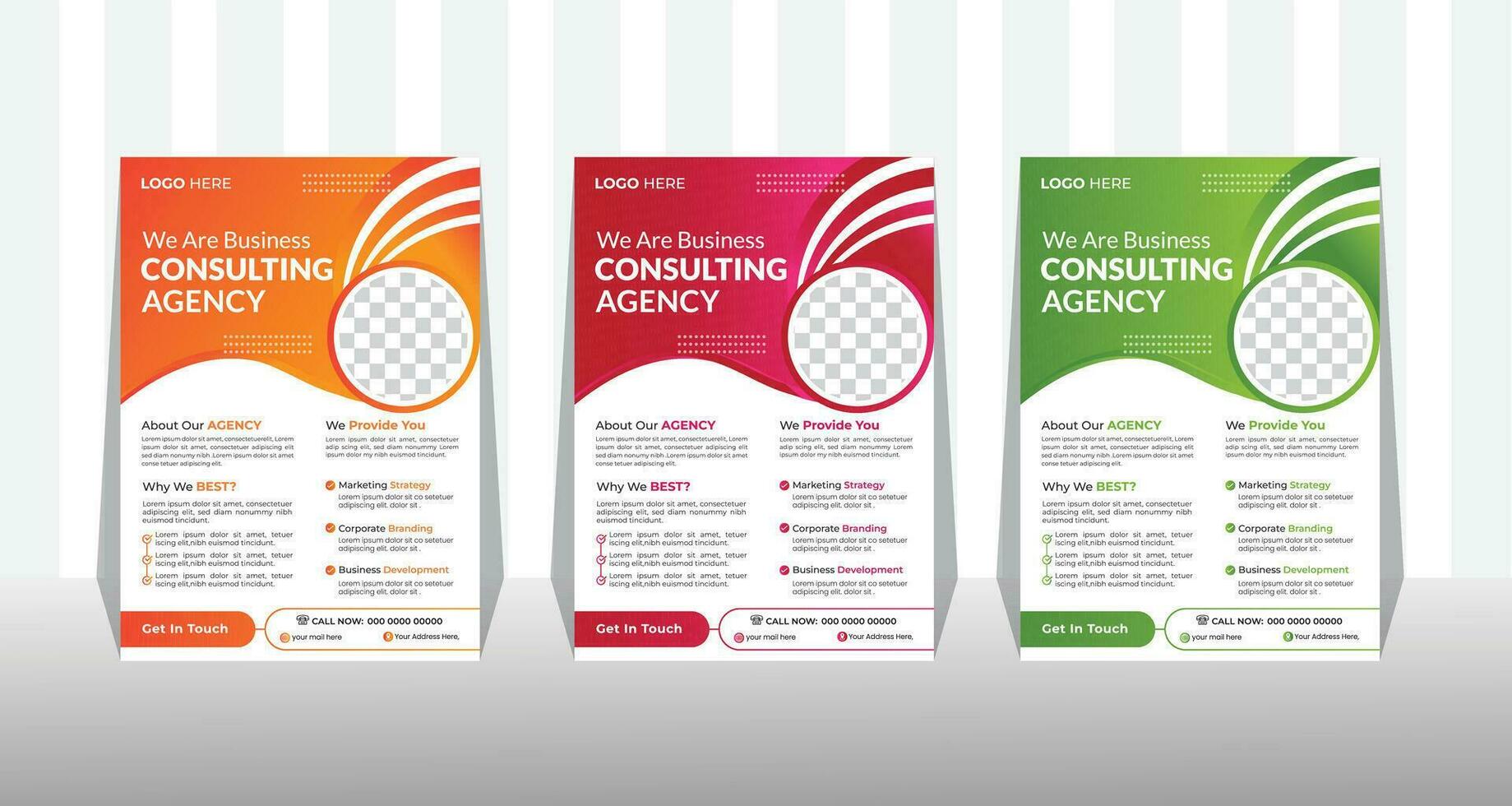 korporativ Geschäft Flyer und Broschüre Startseite Design Layout Hintergrund mit drei Farbe Variationen, Vektor Vorlage im a4 Größe.