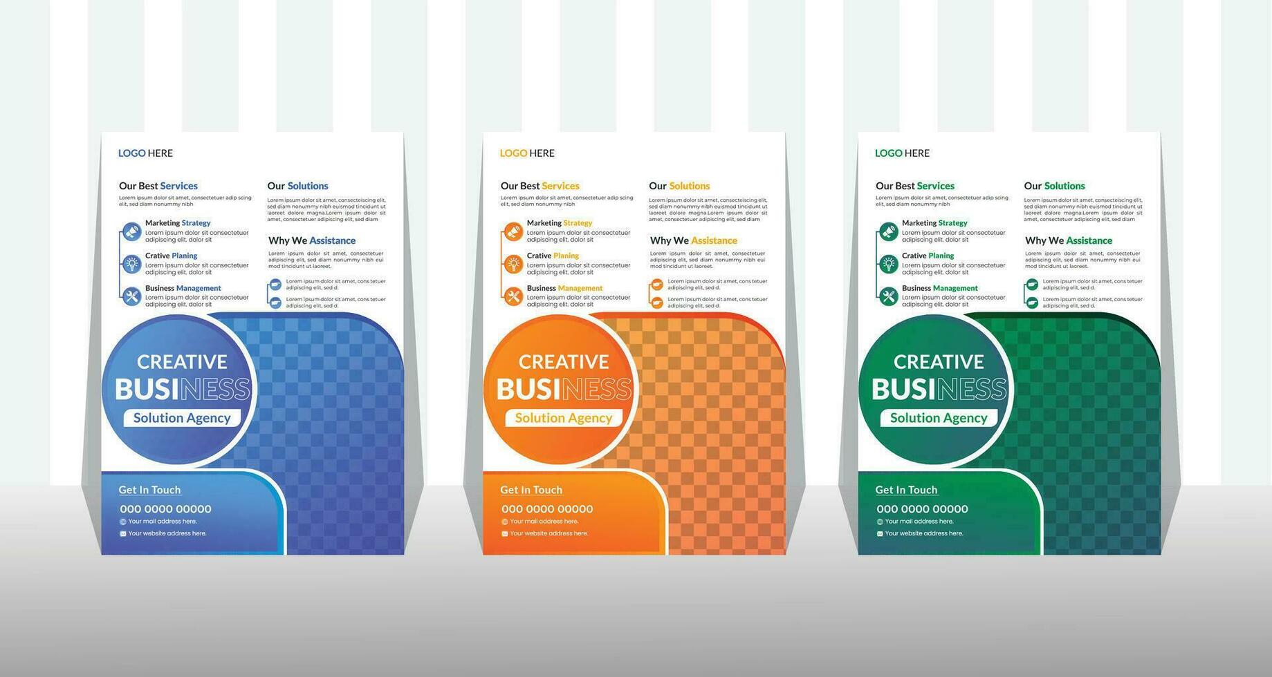 korporativ Geschäft Flyer und Broschüre Startseite Design Layout Hintergrund mit drei Farbe Variationen, Vektor Vorlage im a4 Größe.