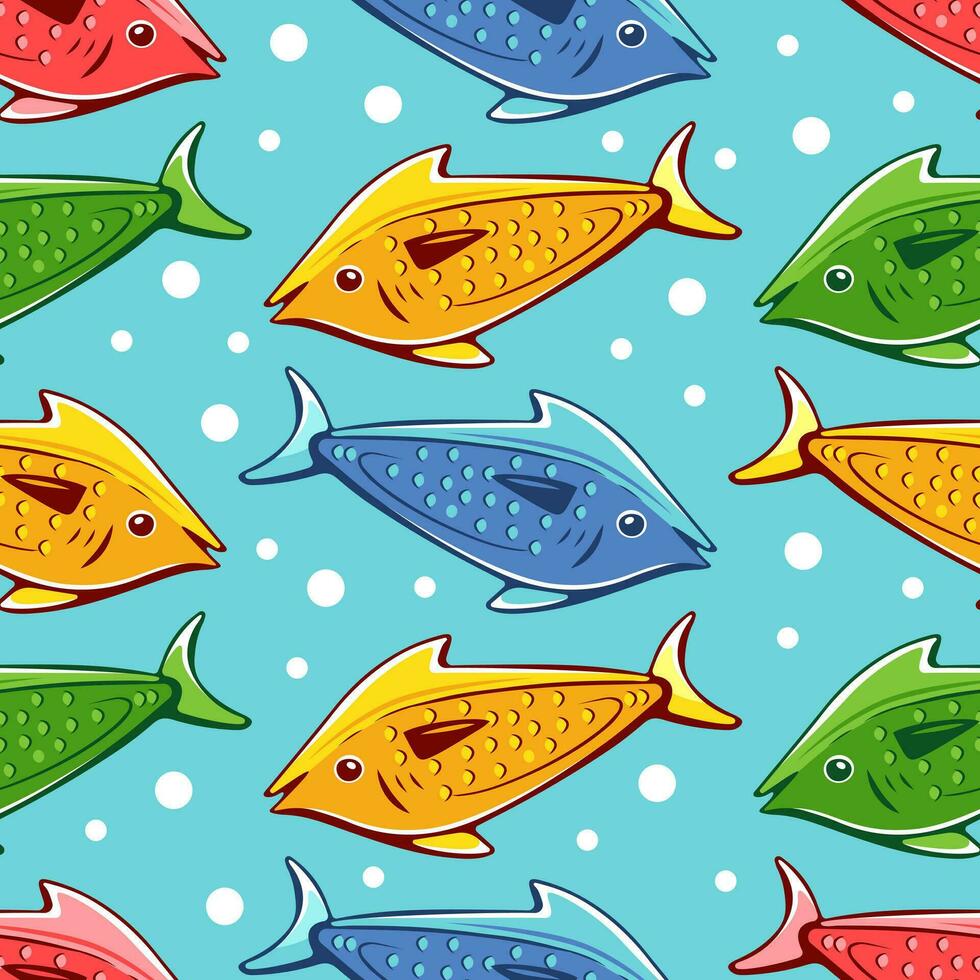 Vektor Muster mit bunt Fisch im Gekritzel Karikatur Stil.