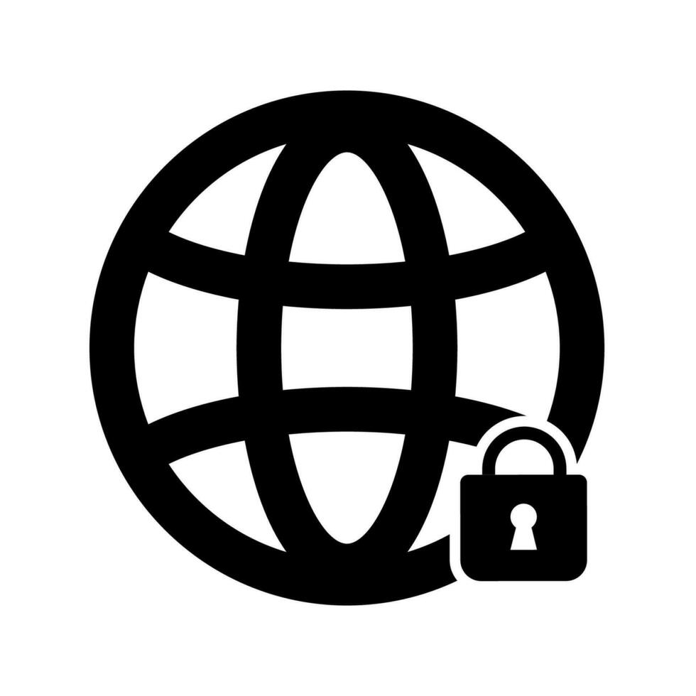 schwarz Planet mit Vorhängeschloss. Netz Information global Schutz Technologie mit Cyber Privatsphäre System und sichern Vektor Passwort