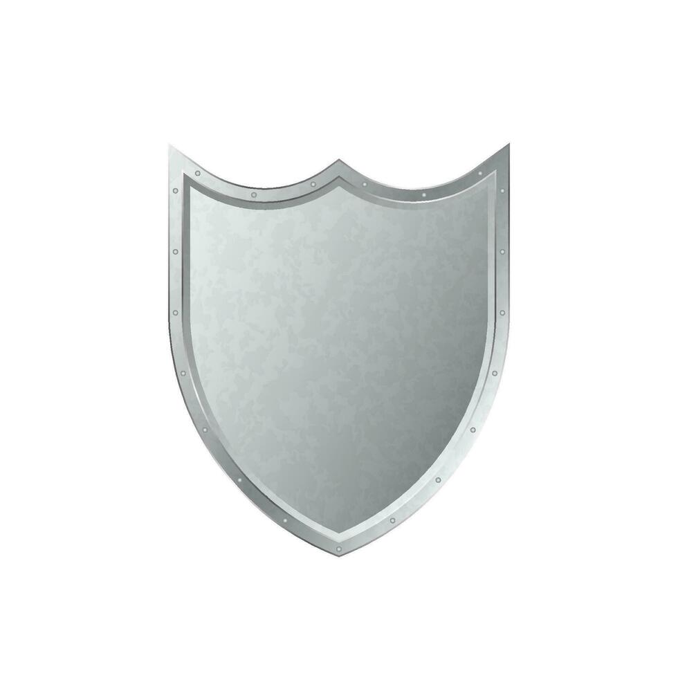 Silber leer Schild Symbol. Metall glänzend Symbol von Sicherheit und Verlässlichkeit zum Jahrgang Heraldik und Vektor Logo