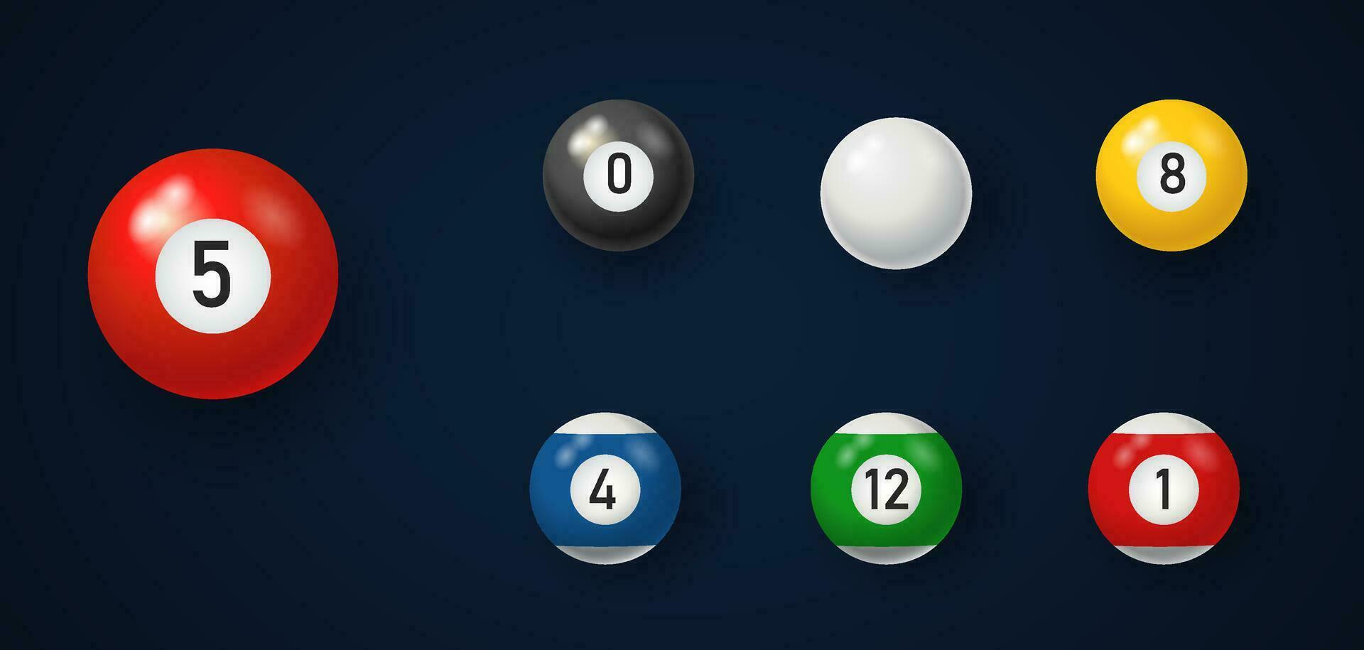 Billard- Tabelle mit Bälle oben Sicht. Oberfläche bedeckt mit Blau fühlte mit rollen farbig Spiel Kugeln Glücksspiel logisch Vektor Wettbewerb.