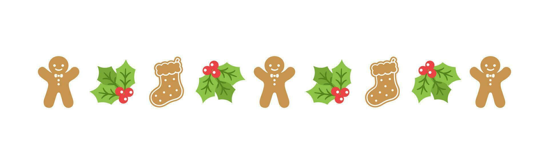 Weihnachten thematisch dekorativ Rand und Text Teiler, Lebkuchen Kekse und Mistel Muster. Vektor Illustration.