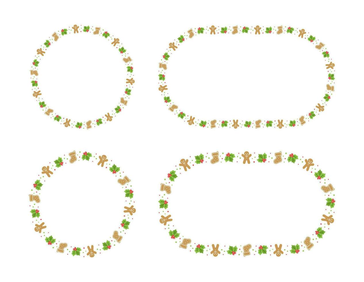 runden Lebkuchen Kekse Rahmen Rand Satz, Weihnachten Winter Urlaub Grafik. hausgemacht Süßigkeiten Muster, Karte und Sozial Medien Post Vorlage auf Weiß Hintergrund. isoliert Vektor Illustration.