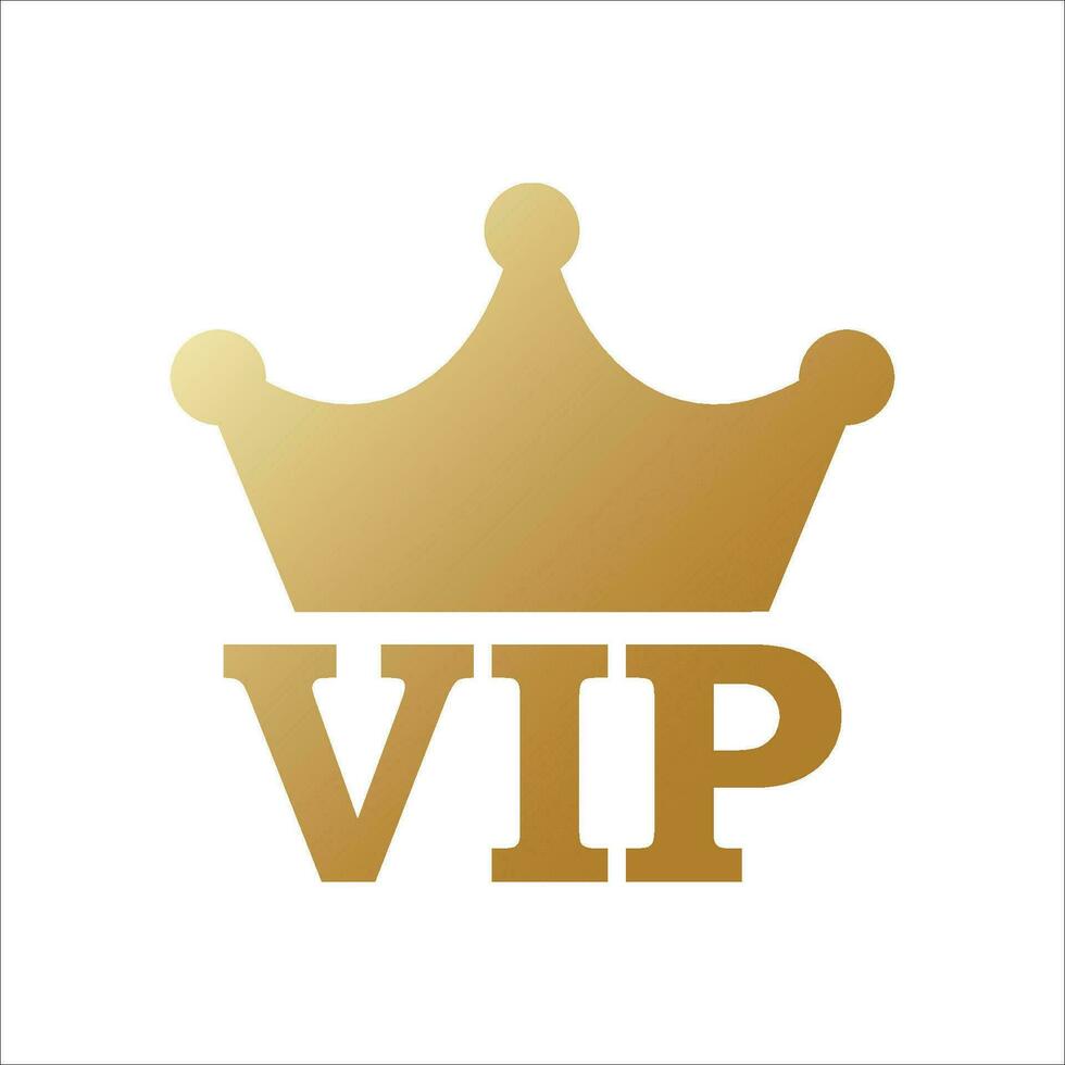 gyllene emblem med vip krona. kvalitet premie certifikat för inbjudan med exklusiv emblem och elegant design för känd och rik vektor besökare