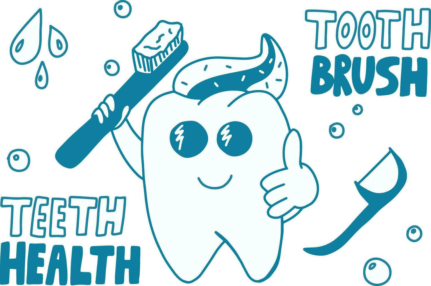 blå tand med tandborste isolerat på vit bakgrund, tandläkare uppsättning vektor