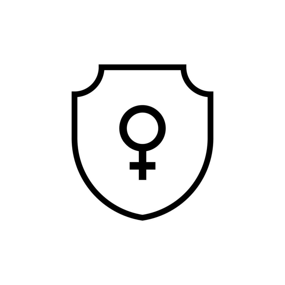 schwarz Schild mit weiblich Geschlecht Symbole Symbol. Schutz und Sicherheit von Frauen von Gewalt und Erniedrigung mit Bereitstellung von Rechte und Vektor Privilegien