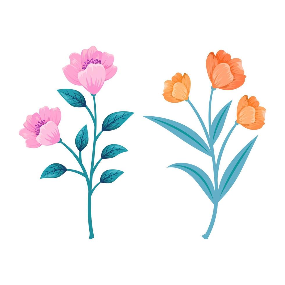 wilde Blumen und Blätter Illustration isoliert auf weißem Hintergrund. vektor