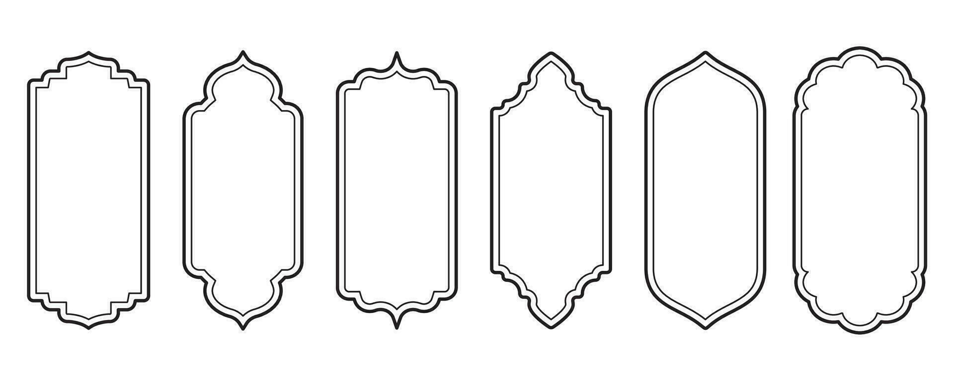 Ramadhan fönster ram former. vektor översikt islamic båge och dörr. muslim prydnad märka. design element isolerat på vit bakgrund. traditionell årgång symboler för dekoration