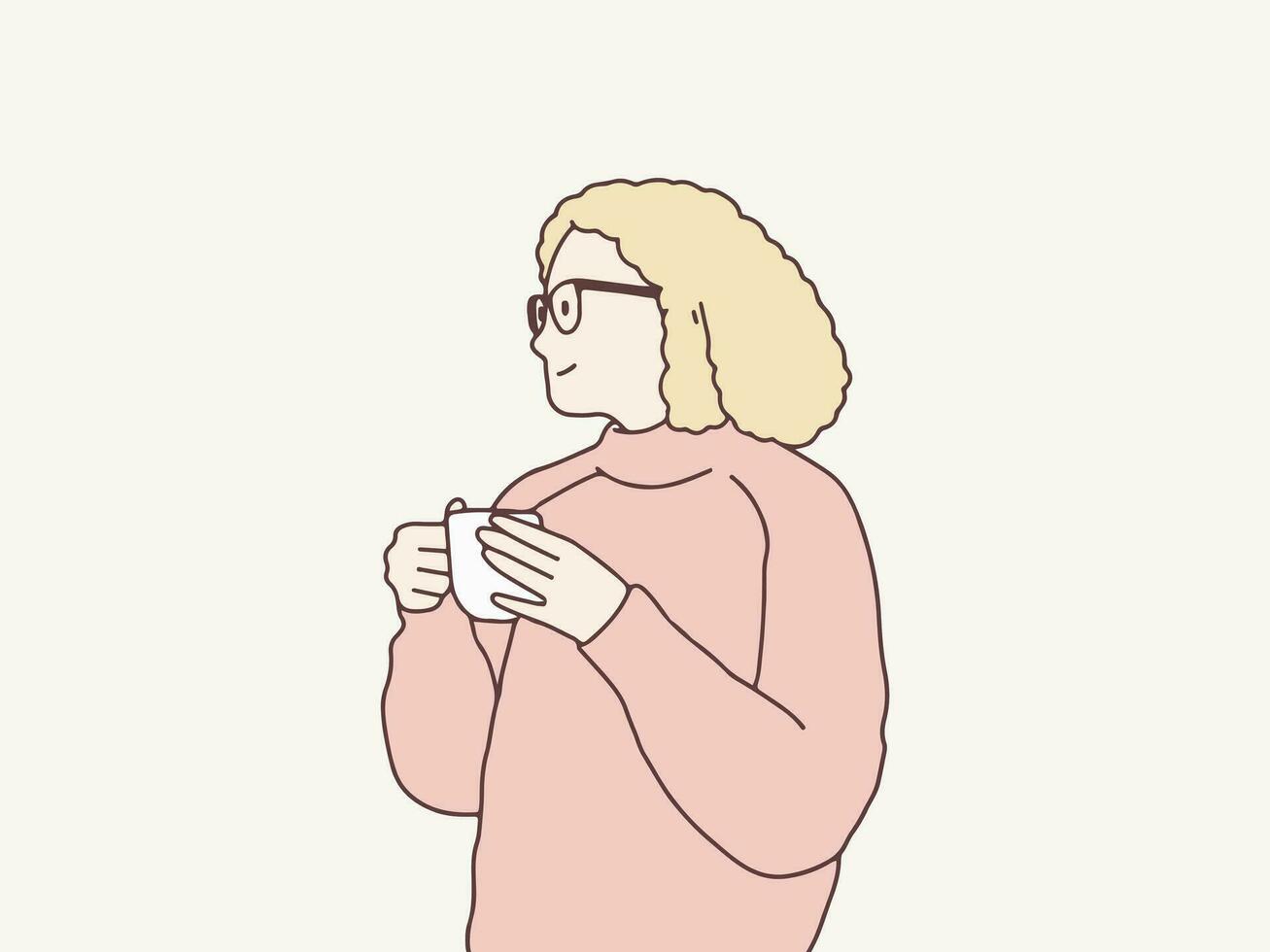 entspannen Frau genießen ein Tasse von Tee einfach Koreanisch Stil Illustration vektor