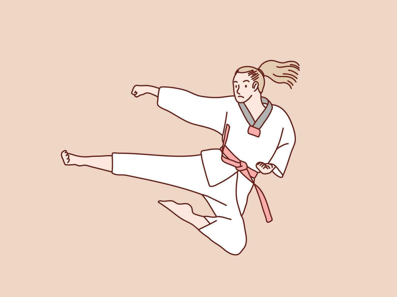 Frau trainieren Karate rot Gürtel tun springen trete Ausbildung einfach Koreanisch Stil Illustration vektor