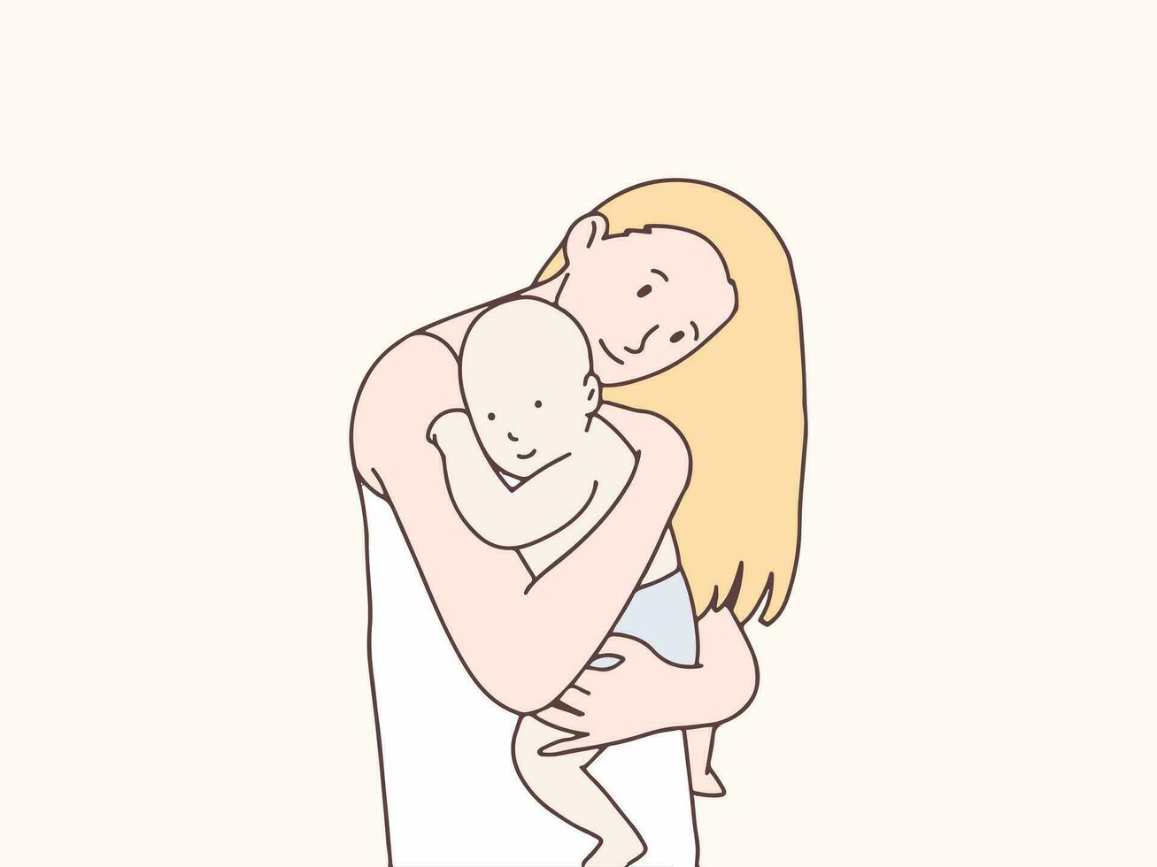Mutter Umarmungen Baby herzlich einfach Koreanisch Stil Illustration vektor