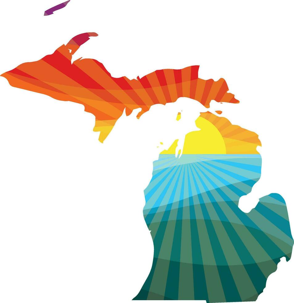 färgrik solnedgång översikt av Michigan vektor grafisk illustration ikon