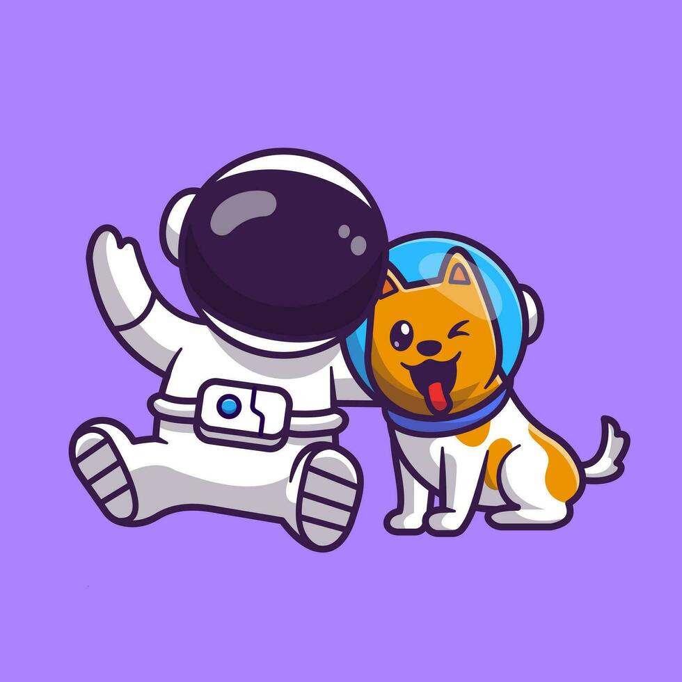 söt astronaut med hund astronaut tecknad serie vektor ikon illustration. teknologi djur- ikon begrepp isolerat premie vektor. platt tecknad serie stil