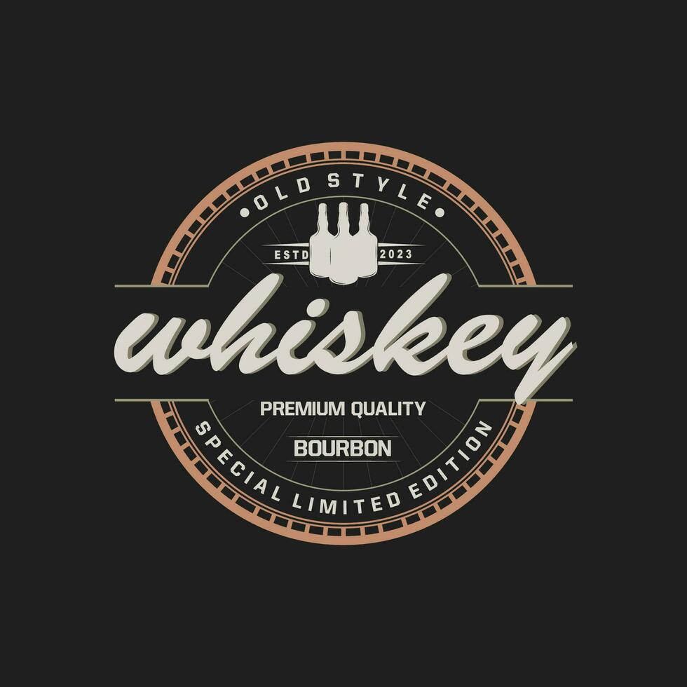 Whiskey Logo, trinken Etikette Design mit alt retro Jahrgang Ornament Illustration Prämie Vorlage vektor